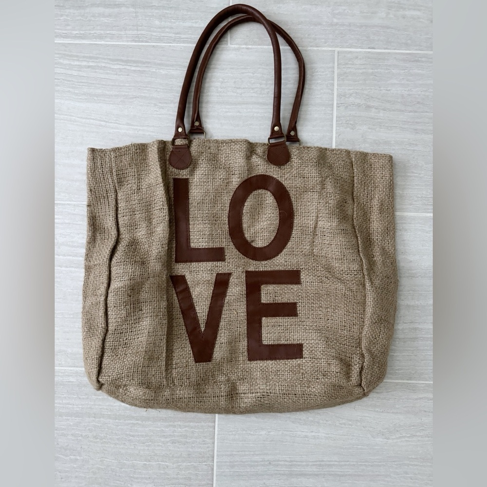 NWOT XL BACKROAD Textiles Distressed Canvas LOVE Tote  22"X18"